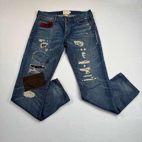 Rugby Ralph Lauren Jeans Size 27 Straight Leg Patch Work Distressed Vintage - Picture 1 of 16